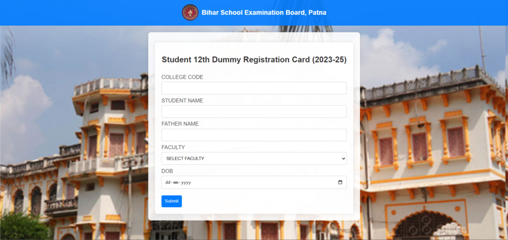 Download Bihar Board 12th Dummy Registration Card 2025