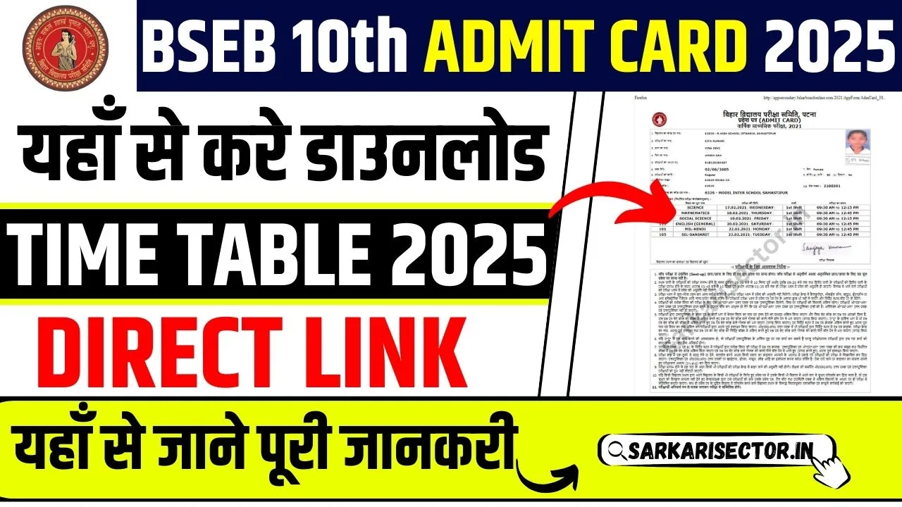 Bihar Board 10th Exam Time Table 2025